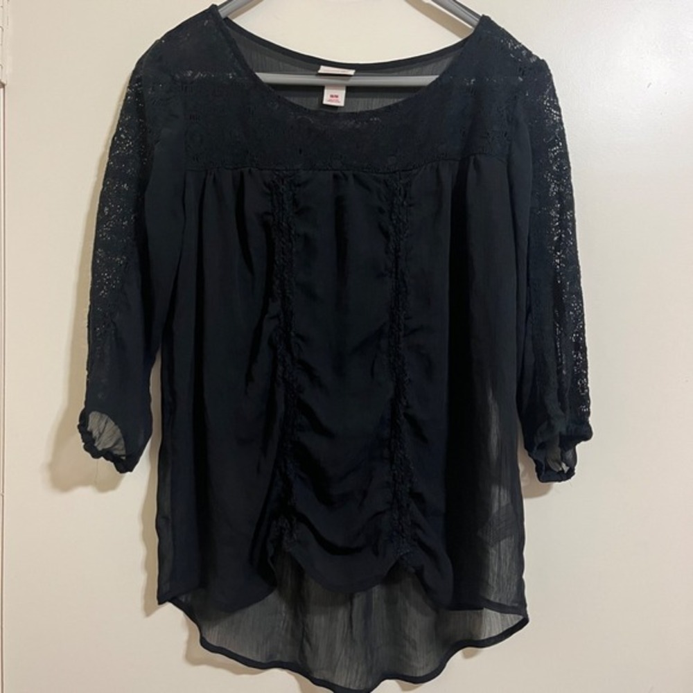 Mossimo Women Sheer Lace Top Medium Black Whimsigoth Fairy‎ Grunge Dark Romantic